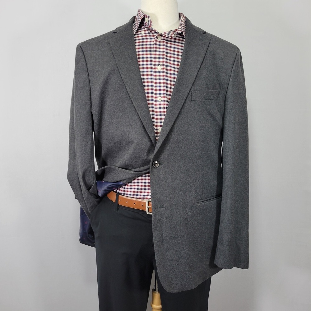 Tommy Hilfiger Men's Sport Coat Two Button Flannel Twill Gray Poly blend 46L